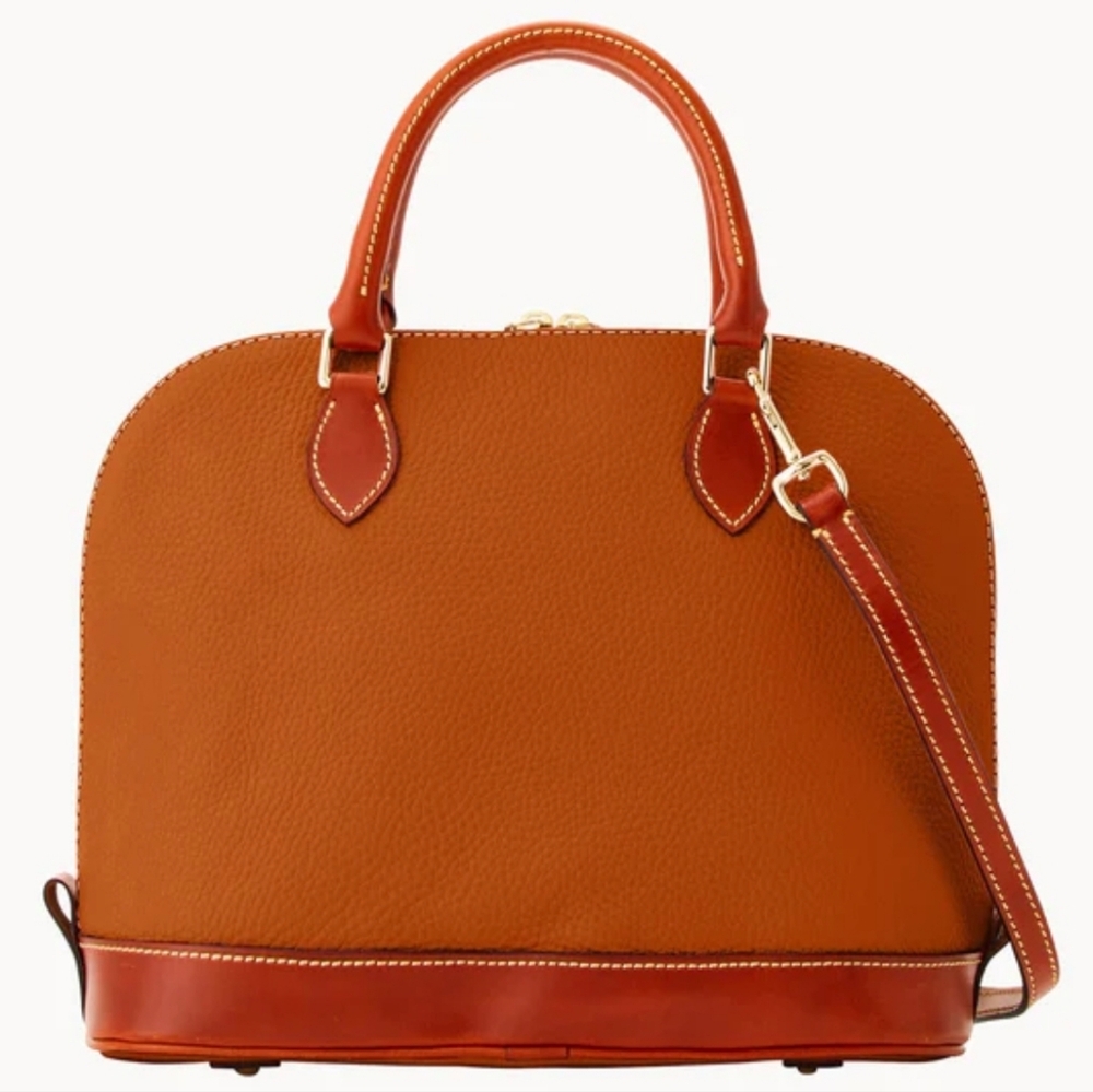 Dooney & Bourke Pebbled Leather Domed Satchel Caramel/Gold-NEW W/TAGS! - Picture 4 of 13